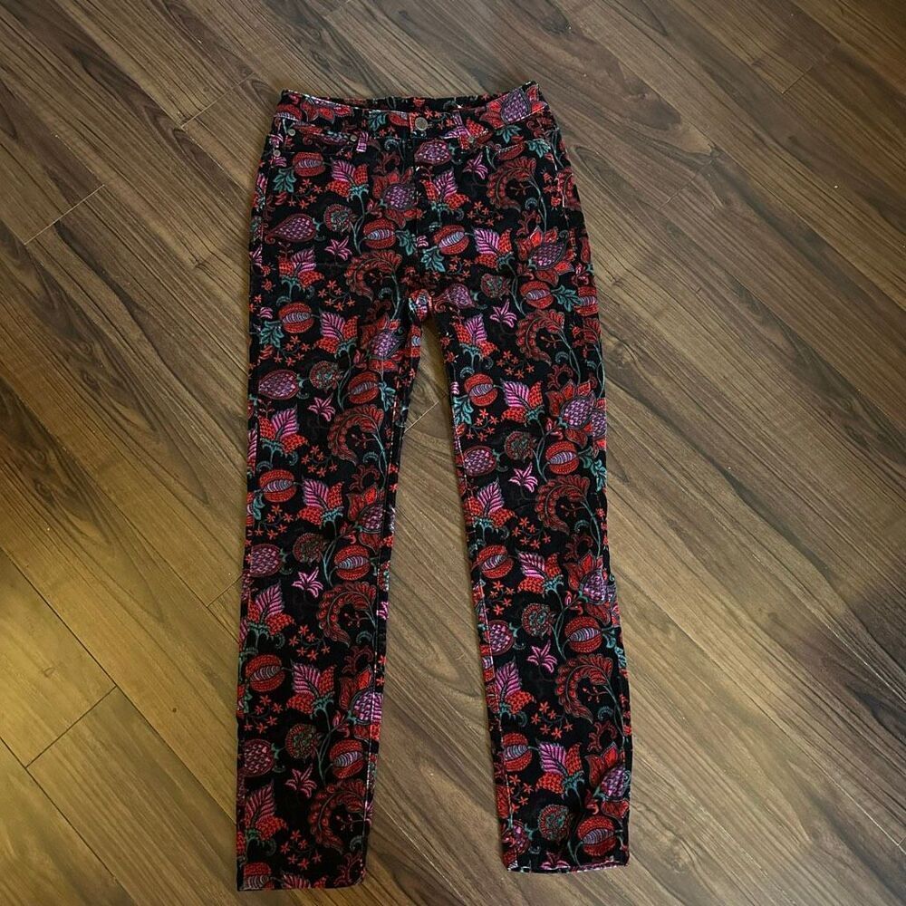 Soft Surroundings high-rise velvet floral print skinny ankle pants 2